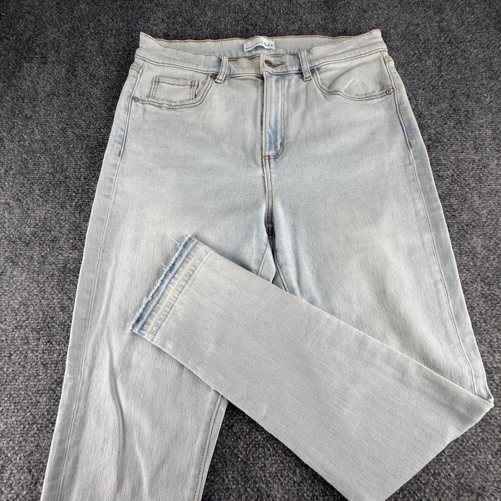 Loft The Skinny Light Wash Frayed Hem Jeans Size 8 29 Light Blue Denim